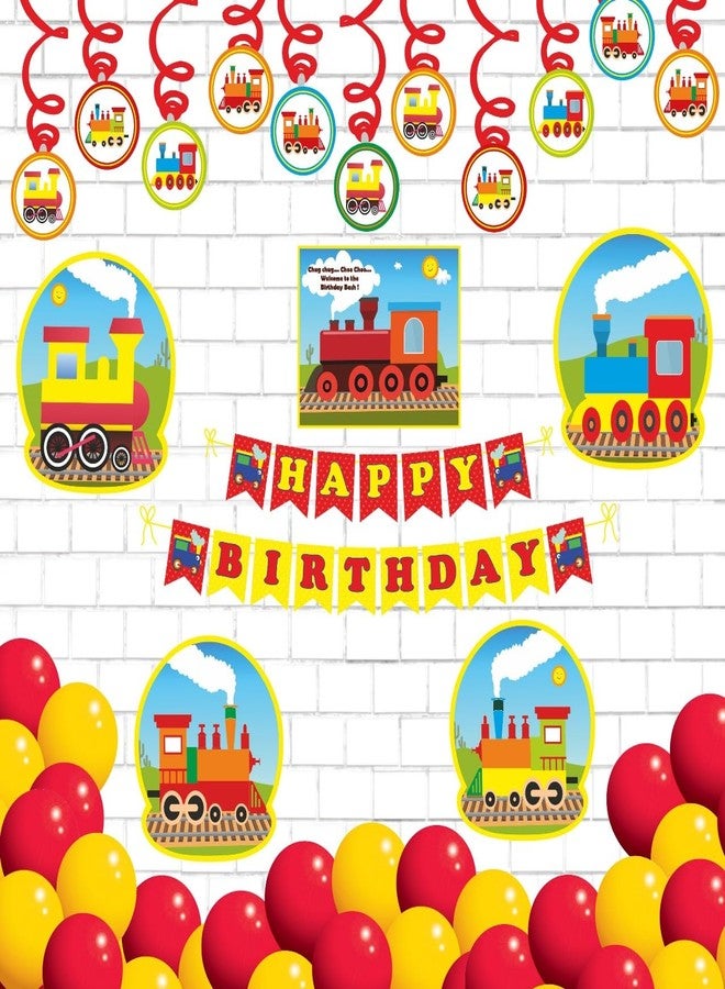 Untumble Train Theme Birthday Decorations Super Saver Kit with Swirls, Banners, Posters and Balloons (Multicolor - Set of 56) - Image 2